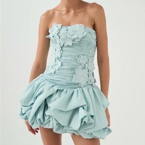 Aje Blue Mini Strapless Dress